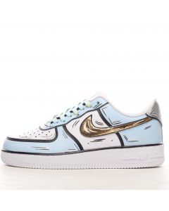 Nike Air Force 1 Low White Blue Gold Silver