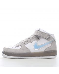 Nike Air Force 1 Mid Light Grey White Light Blue
